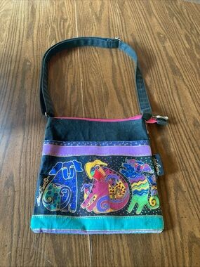 Laura Burch Colorful Dog Print Crossbody Bag - Black & Multicolor